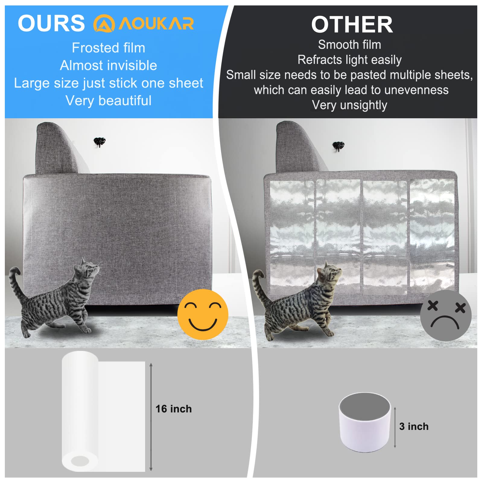 Anti-Cat Scratch Furniture Protector From Cats Scratching-16-Pack Clear Sofa Guard Tape For Couches, Deterrent Pet Protection Fi